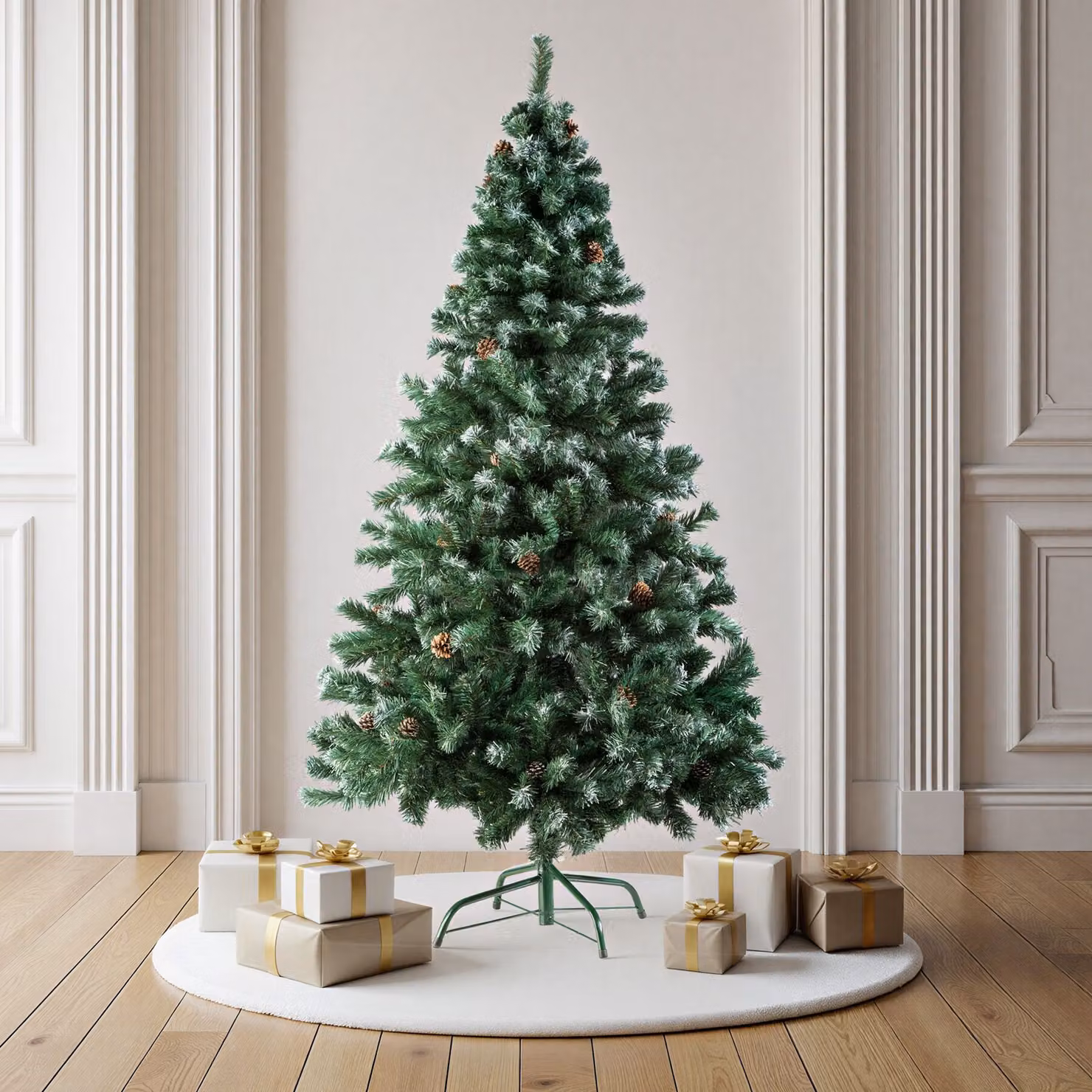 Albero di Natale artificiale Tectake verde con pigne e supporti in metallo, Altezza: 180 cm – 2