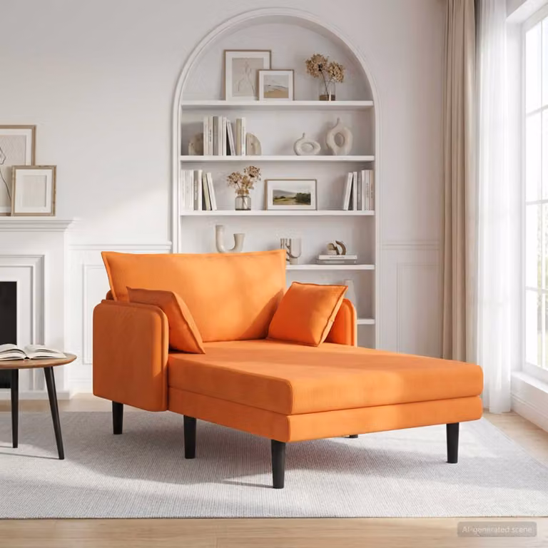 vidaXL Chaise longue oversize moderna in velluto a coste arancione con cuscini inclusi L: 173 cm, P: 114 cm, H: 86 cm