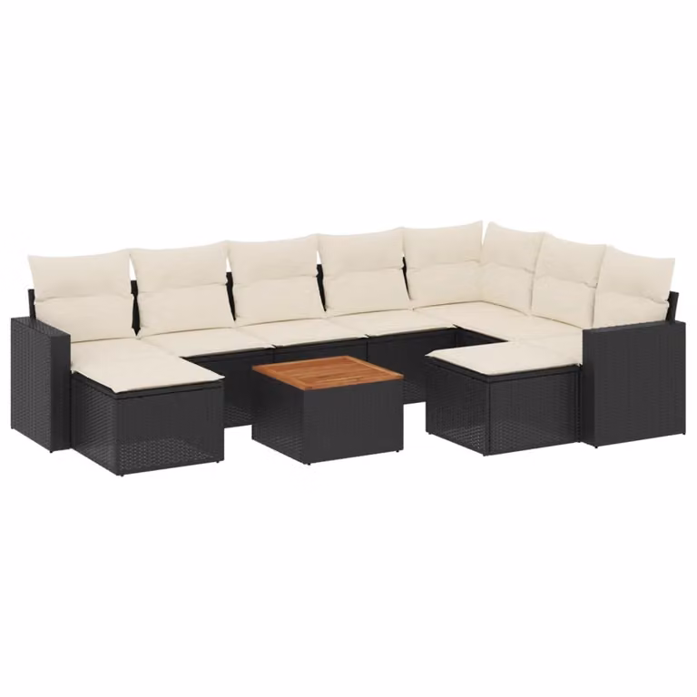 Set Divani da Giardino 10pz con Cuscini in Polyrattan Nero