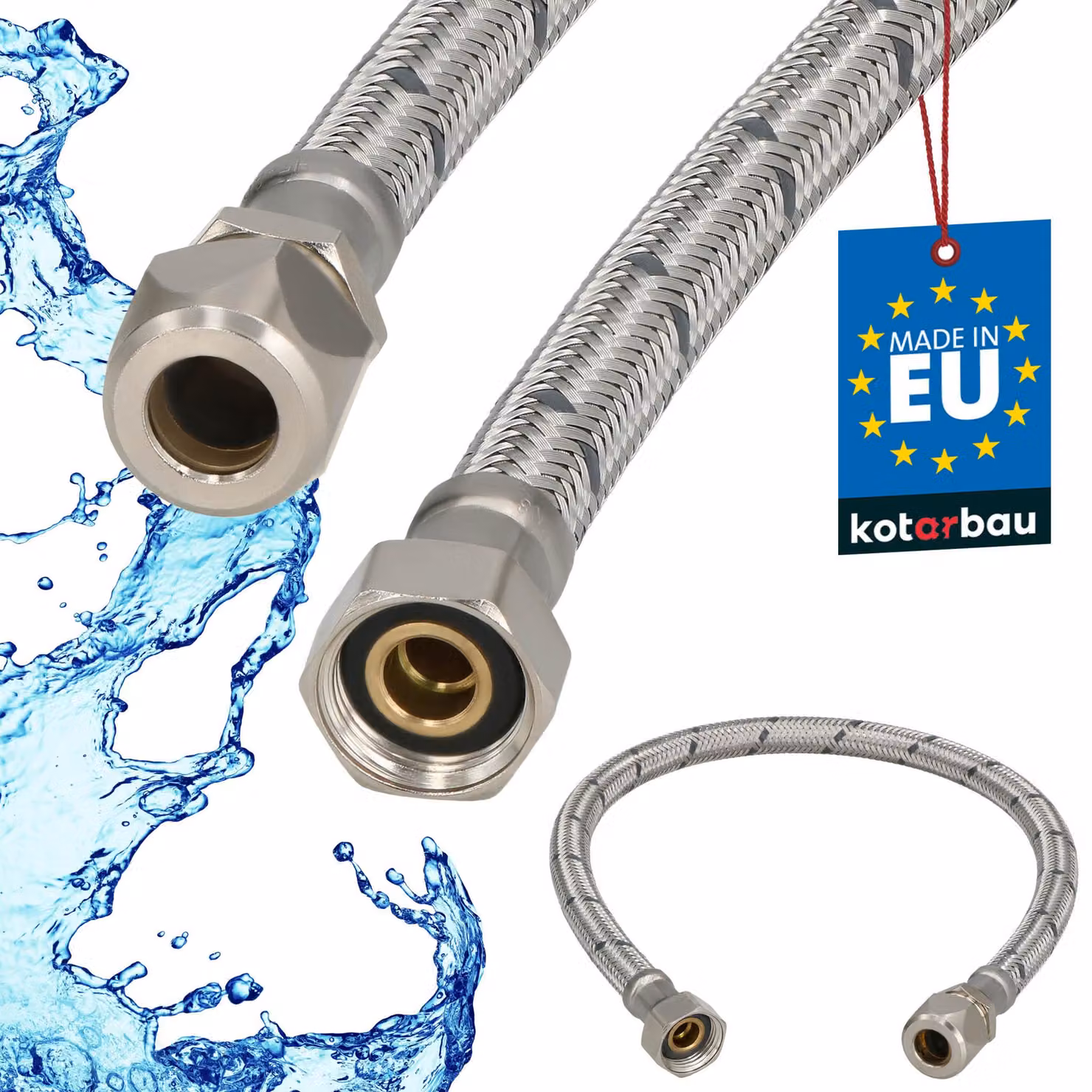 KOTARBAU® Tubo Flessibile per Rubinetto 3/8“ x 3/8“ Tubo di Raccordo 50 cm Dado Girevole x Raccordo a Pressare Acciaio Inox