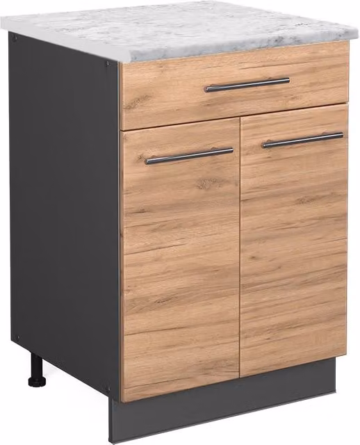 Mobiletto base per cucina Vicco Fame-Line Rovere dorato e Antracite con cassetto, Larghezza: 60 cm – 1