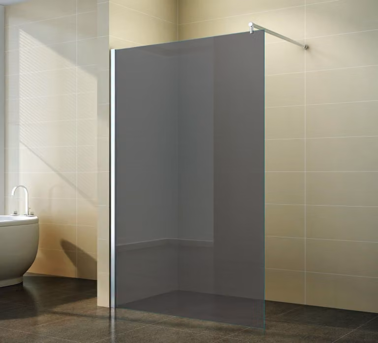 Box doccia walk-in, parete laterale da 120 cm, vetro grigio da 10 mm, vetro NANO, modello Merkur