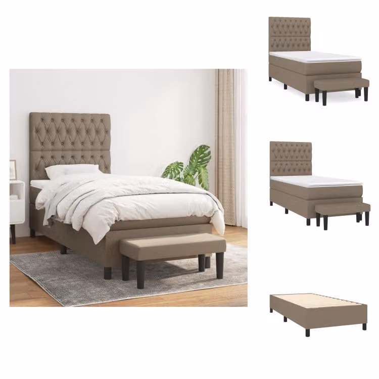vidaXL Letto a molle con materasso Taupe 90x200 cm in tessuto - Letti e strutture letto