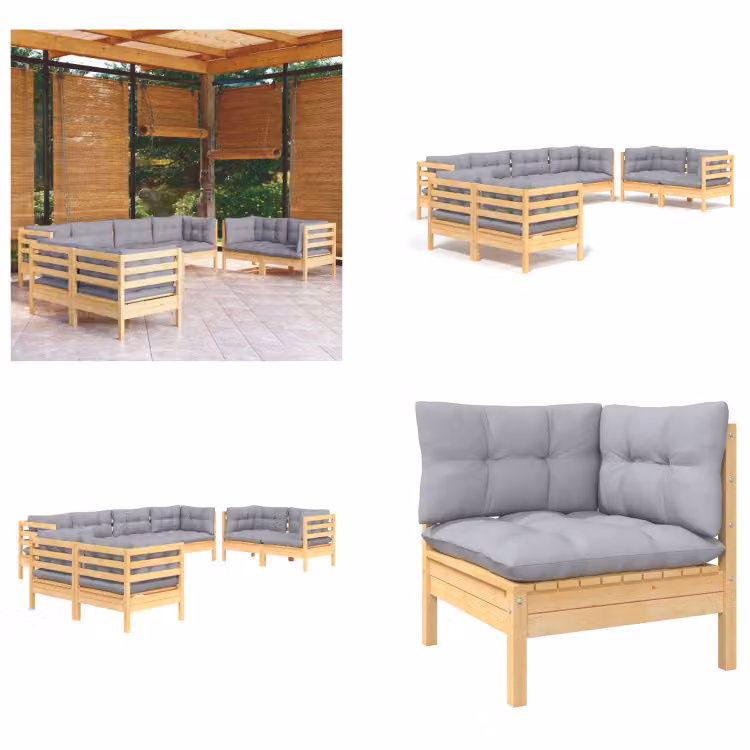 vidaXL Set salotto da giardino 8 pezzi con cuscini grigi in pino massiccio - Set salotto da giardino - Set salotto da giardino - Set mobili da giardino - Set mobili da giardino
