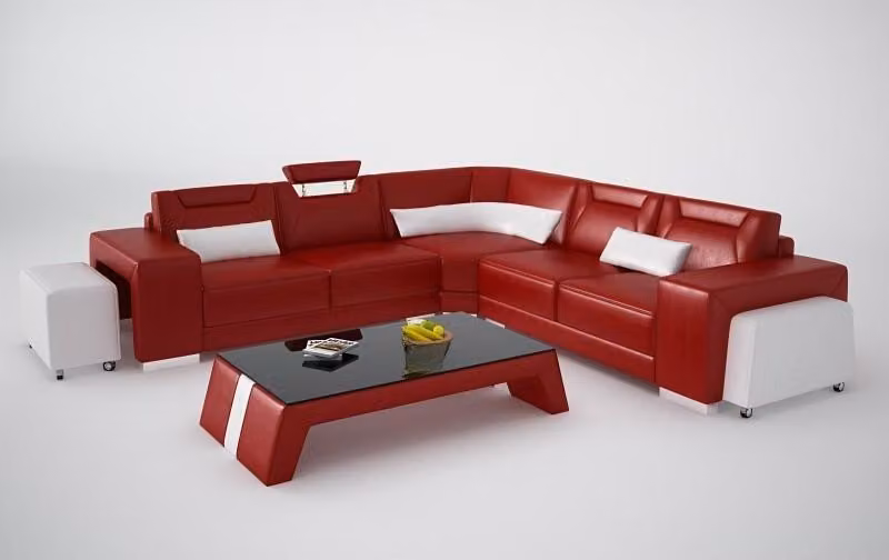 Leder Modern Couch Wohnlandschaft Ledersofa Sofagarnitur Sofa L-Form Couchtisch