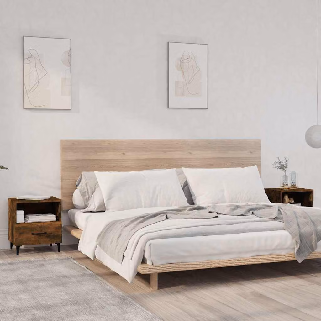 Set di 2 comodini moderni vidaXL in legno e metallo, colore rovere fumo marrone