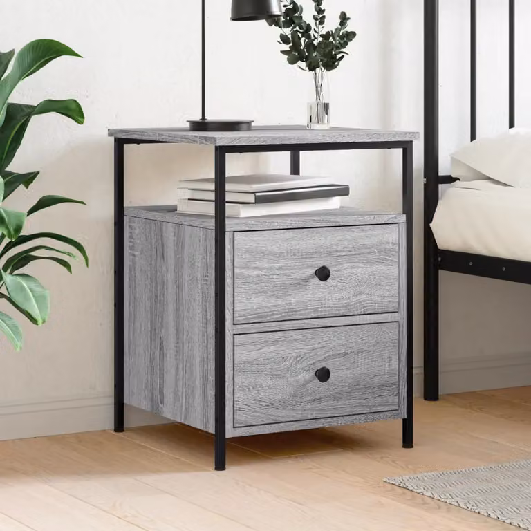 Comodino vidaXL in stile industriale Grigio Sonoma, L 44 cm x P 45 cm x H 60 cm, in legno e metallo