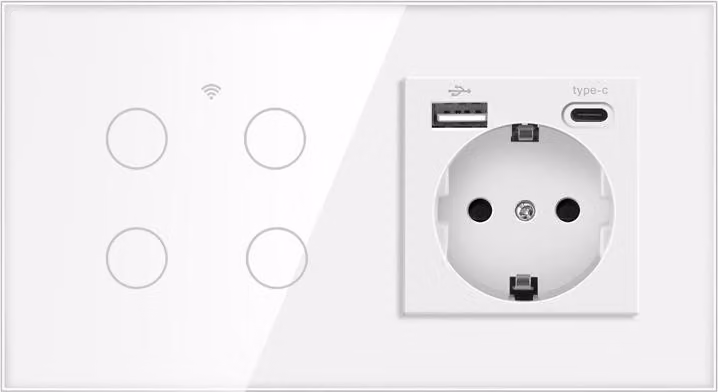 Presa intelligente WiFi ZELURXX con pannello in vetro, Tuya, comando vocale, Alexa e Google Home, telecomando, 16 A, 800 W, IP20, bianco