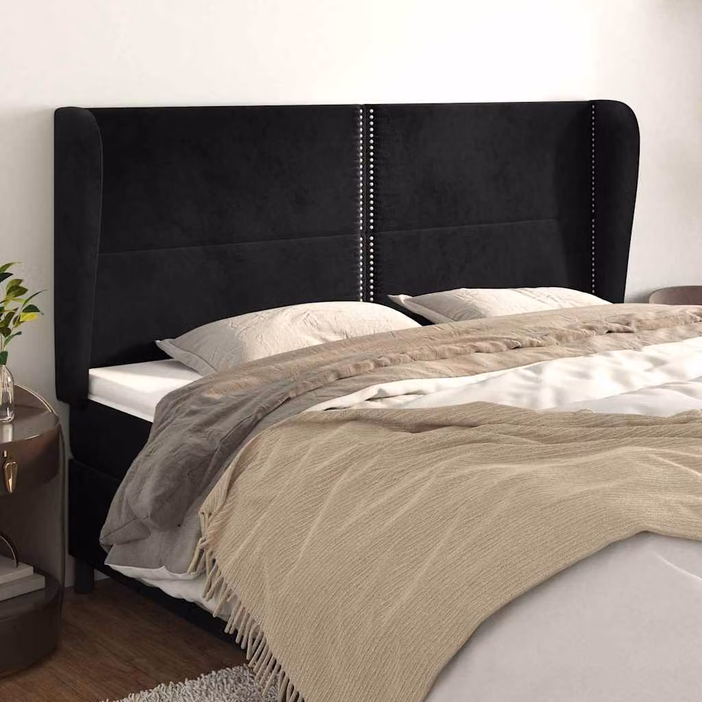 Testiera per letto vidaXL in velluto nero con struttura in legno L: 183 cm, P: 23 cm, H: 118/128 cm