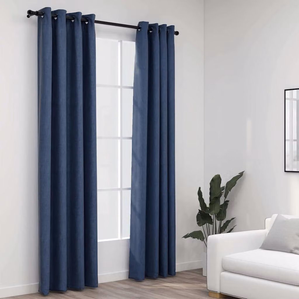 Set di 2 tende oscuranti vidaXL con effetto lino e occhielli, colore blu, L: 140 cm, H: 245 cm