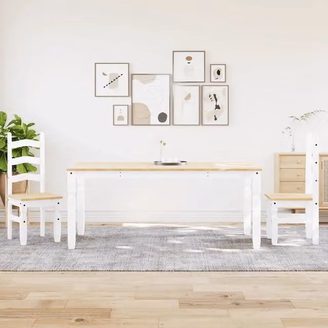 Set da Pranzo 3 pz Panama Bianco in Legno Massello di Pino 3345208