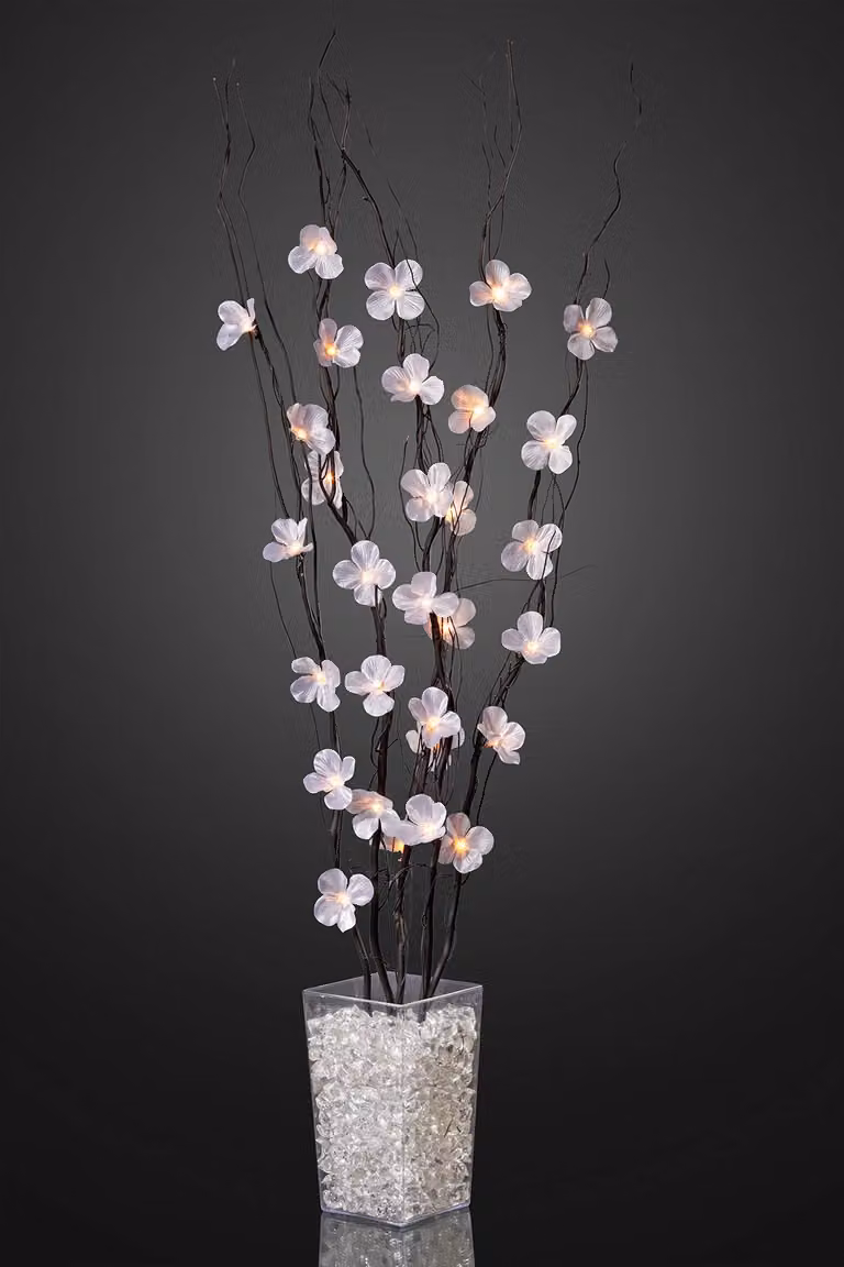 Albero decorativo a LED con fiori rosa, 120 cm, 25 LED, luce bianco caldo