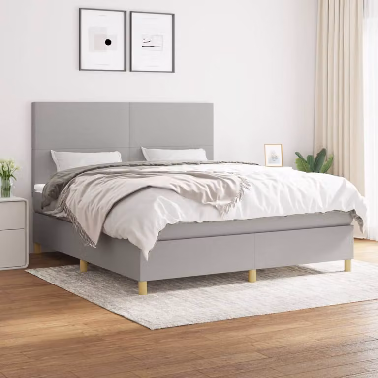 vidaXL Letto Ibrido con Giroletto a Molle e Materasso a Tasche Grigio Chiaro L/P/H: 160 x 200 x 128 cm