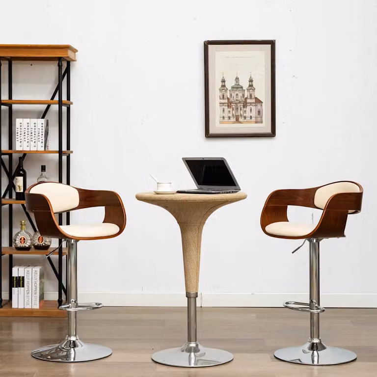 Set di 2 sedie da bar vidaXL in legno e similpelle beige e marrone per sala da pranzo in stile moderno
