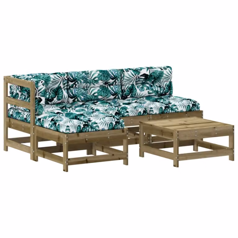 Set Divani da Giardino 5pz con Cuscini Legno Impregnato di Pino