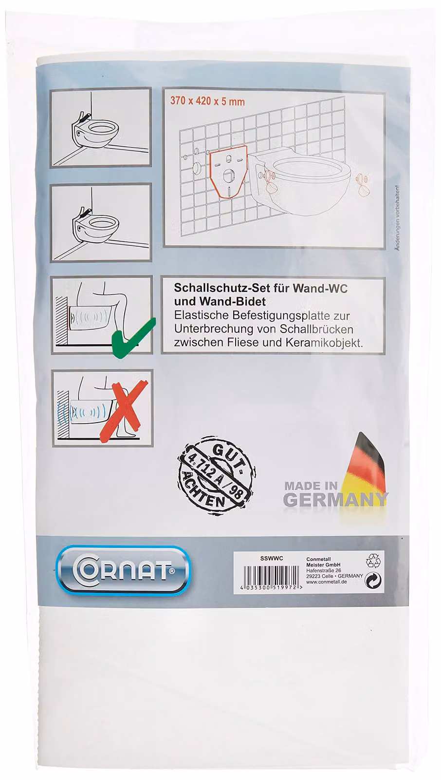 Kit di isolamento acustico per vaso WC sospeso e bidet sospeso