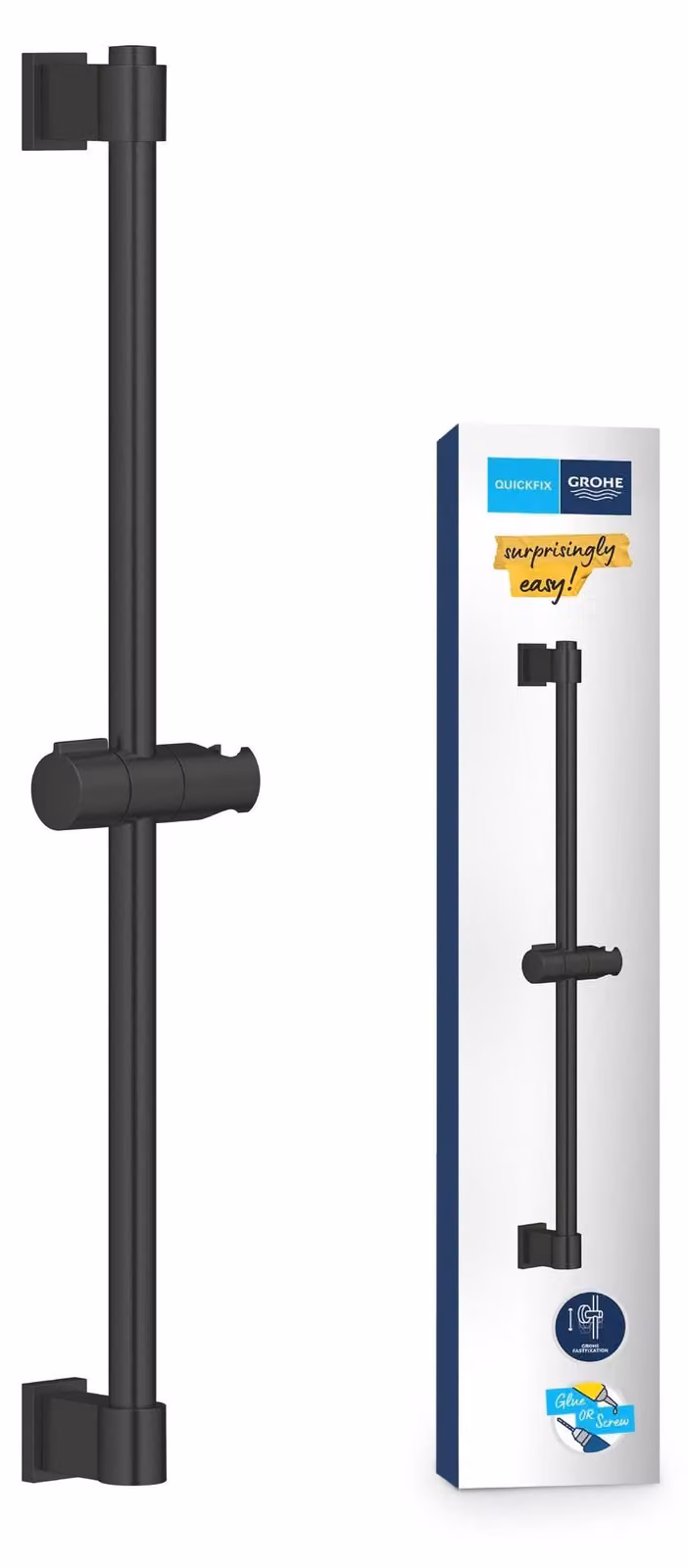 Asta doccia da 60 cm, finitura nera opaca, con elemento scorrevole e supporto girevole