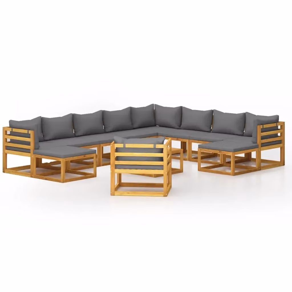 Set di Divani da Giardino vidaXL in Legno di Acacia con Cuscini Grigi 12 Pezzi – 2
