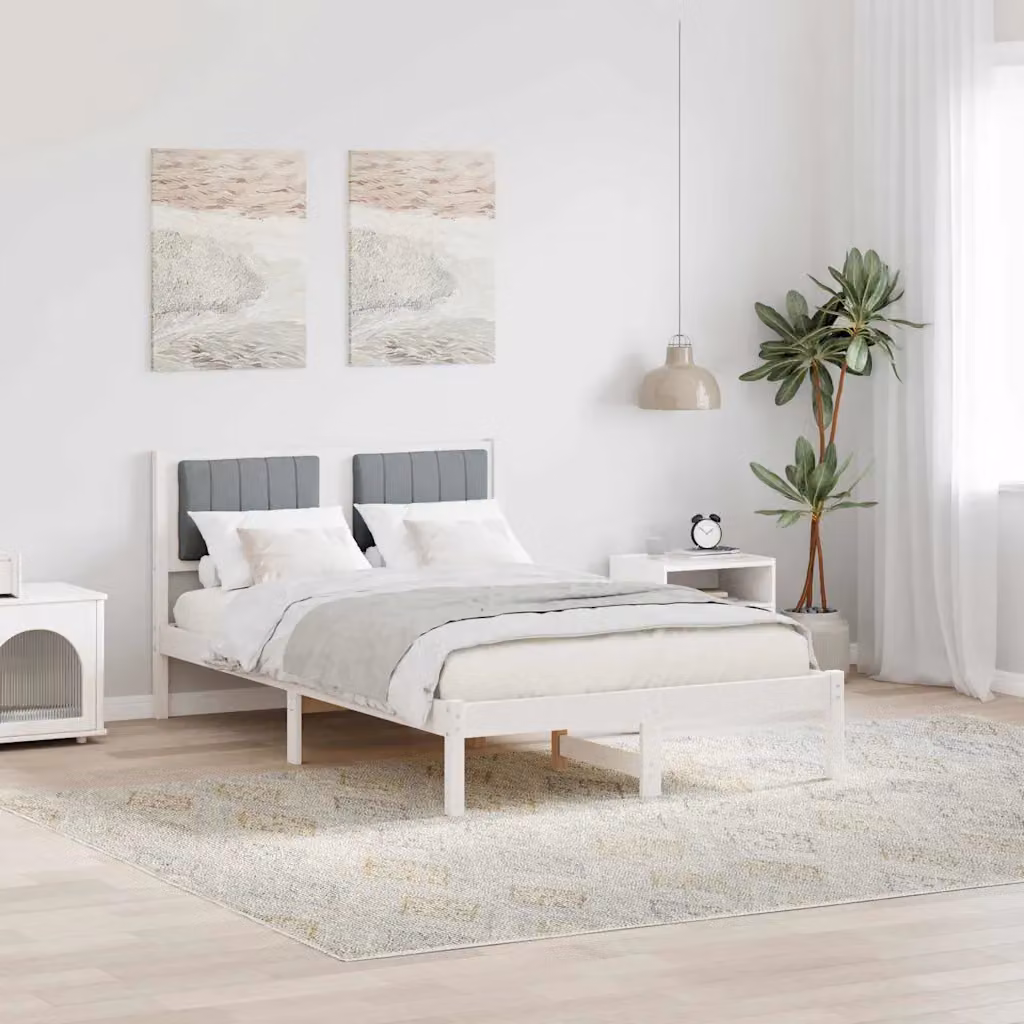 Letto con Testiera Rivestita vidaXL in Legno di Pino e Tessuto Grigio Chiaro L/P/H: 120 x 200 x 85,5 cm