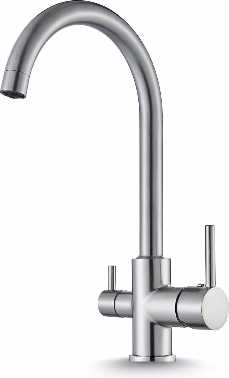 Rubinetto da cucina a 3 vie Ari Linko, inox, beccuccio girevole 360 gradi, per acqua filtrata, cartuccia Vetroceramica