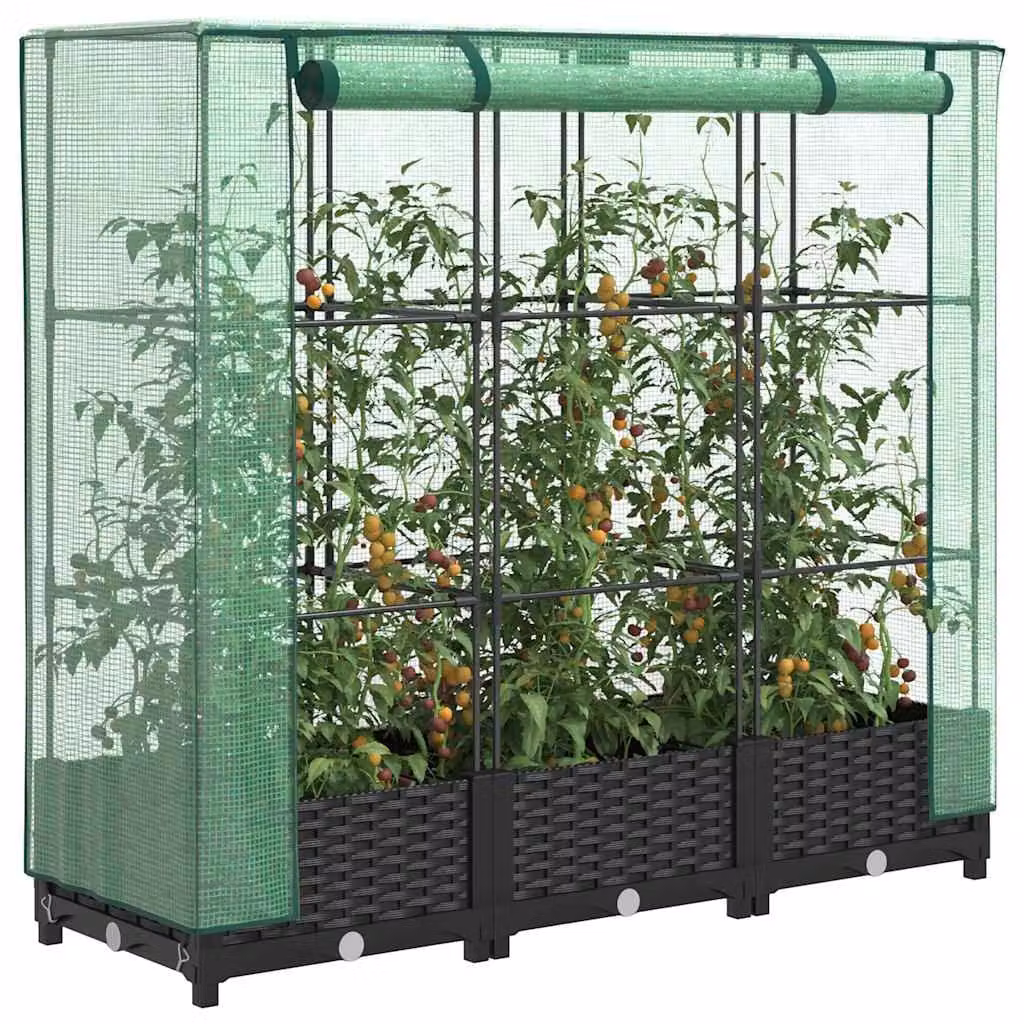 Letto rialzato con copertura per serra effetto rattan vidaXL, verde e nero, L 120 cm x P 40 cm x H 123 cm