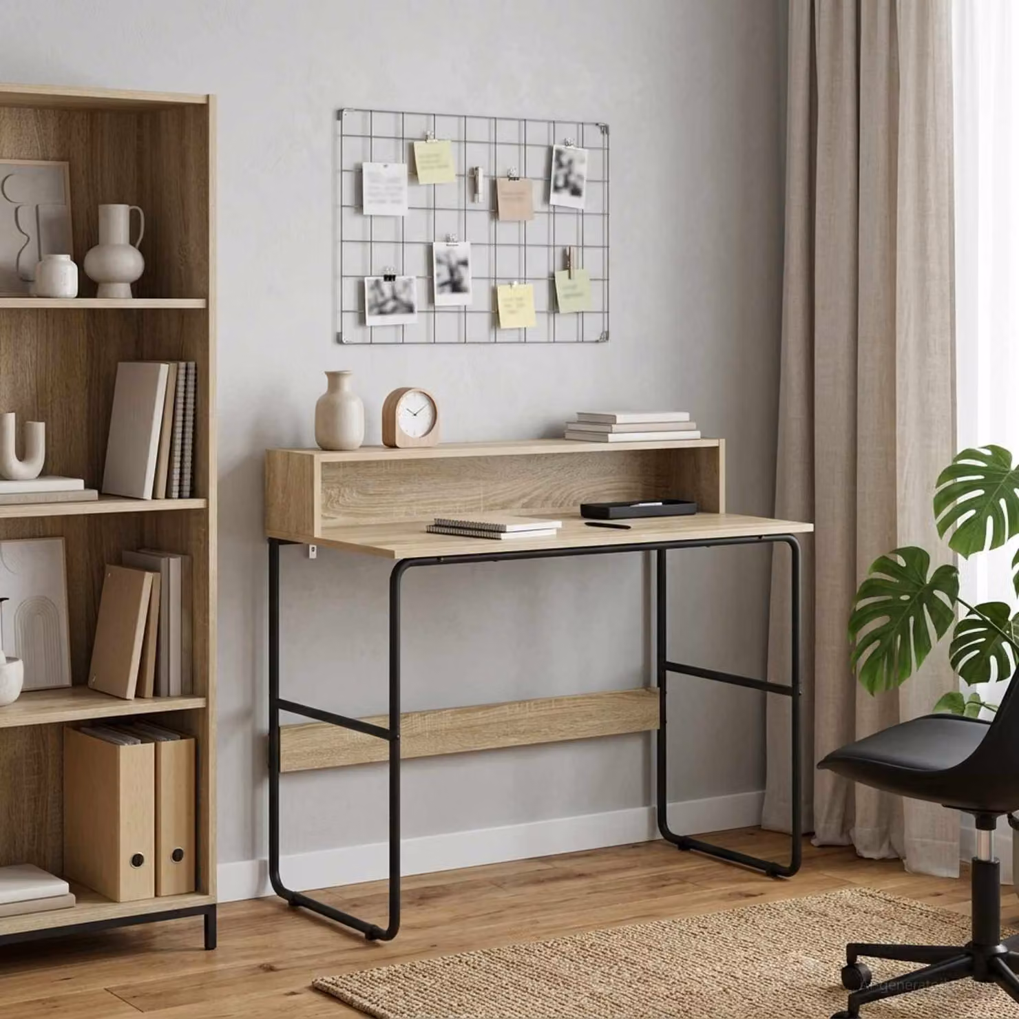 Scrivania moderna vidaXL in legno e metallo colore marrone con piano rettangolare L: 100 cm, P: 60 cm, H: 76 cm