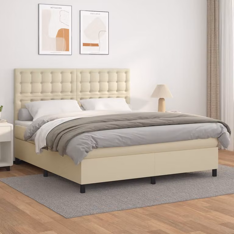 vidaXL Letto Ibrido con Giroletto a Molle e Materasso in Similpelle Beige e Bianco L/P: 180 x 200 cm