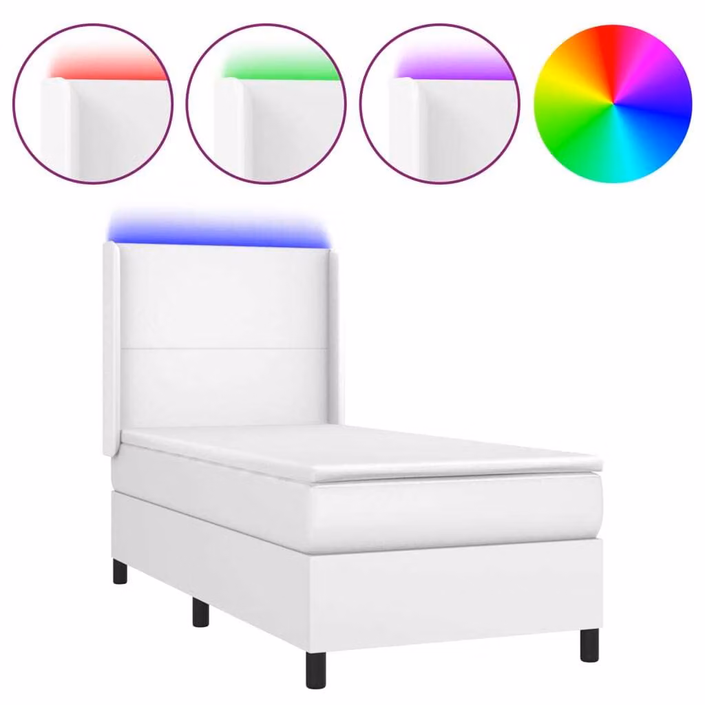 Giroletto Molle con Materasso e LED Bianco 80x200 cm Pelle finta