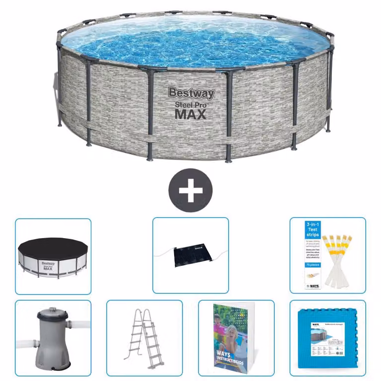 Bestway Steel Pro MAX, piscina in acciaio, forma rotonda, dimensioni 427x122 cm, composta da 6 parti, modello S621