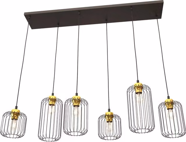 Sospensione Minimal Industrial Donar 6 Luci Lineari Nera E Oro
