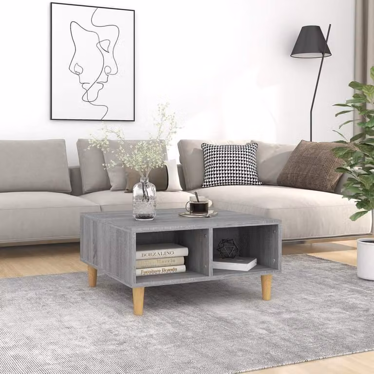 The Living Store Tavolino Grey Sonoma 60x60x30 cm Materiale a base di legno