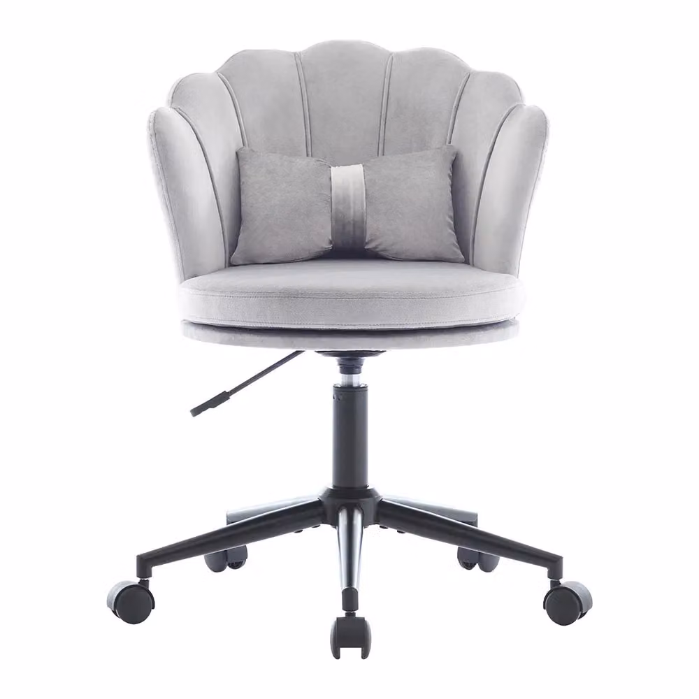 Sgabello da Trucco Xylo con Schienale a Petalo in Velluto Grigio L: 60 cm, P: 65 cm, H: 130 cm – 2
