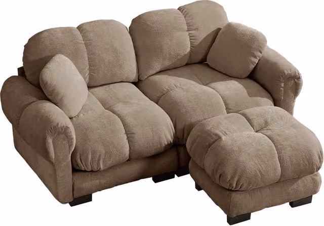 Divano Angolare Modulare Chenille 2 Posti con Pouf Mobile, Marrone, 190x149x90 cm