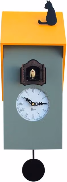 Orologio a Cucù da Parete 17x37x12 cm con Gatto Pirondini Italia Vicenza Grigio Cemento