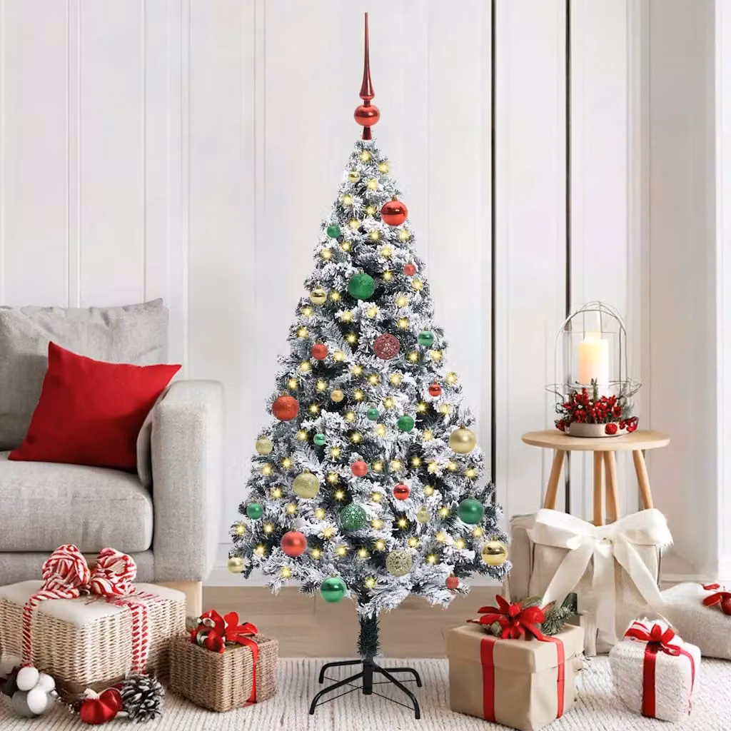 Albero di Natale artificiale moderno vidaXL verde con 150 LED bianco caldo, Altezza: 150 cm
