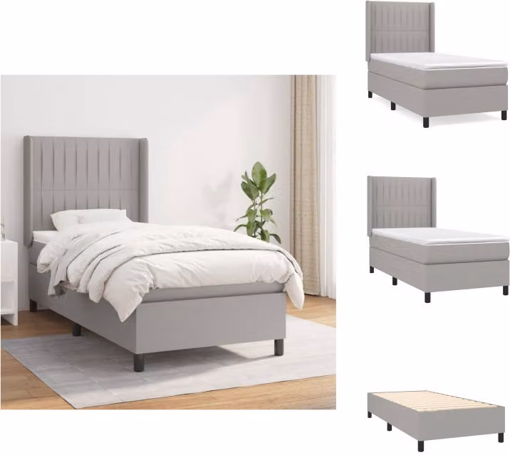 vidaXL Letto a molle con materasso grigio chiaro 100x200 cm in tessuto - Letti & strutture letto