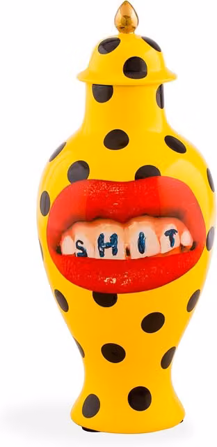 Vaso in porcellana Seletti Toiletpaper giallo con motivo a pois da tavolo