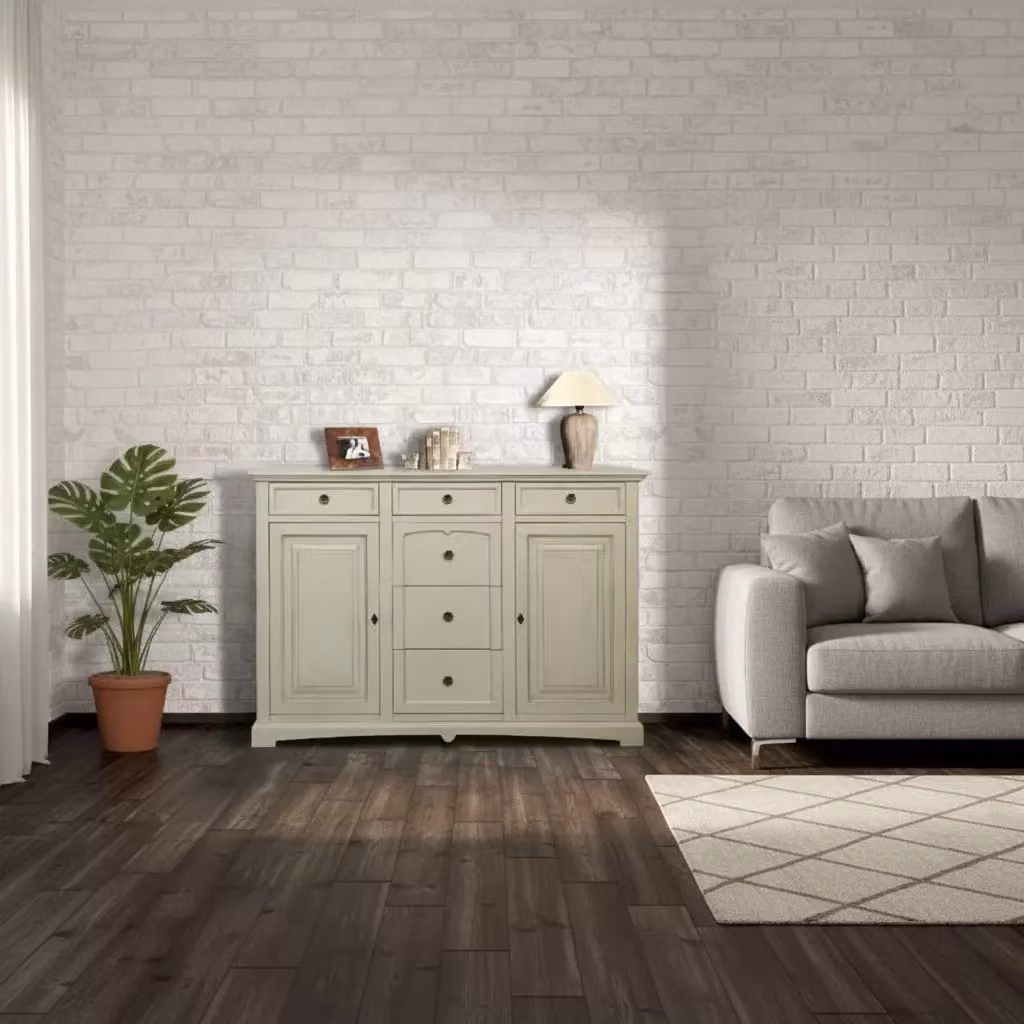 Credenzone in legno Mobili 2G con 2 porte e 6 cassetti colore avorio, L: 170 cm, P: 46 cm, H: 116 cm – 3