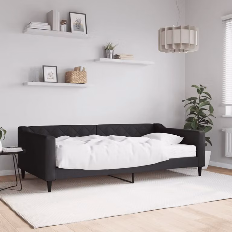 vidaXL Divano Letto Moderno con Materasso in Tessuto Nero L: 200 cm, P: 100 cm, H: 67 cm