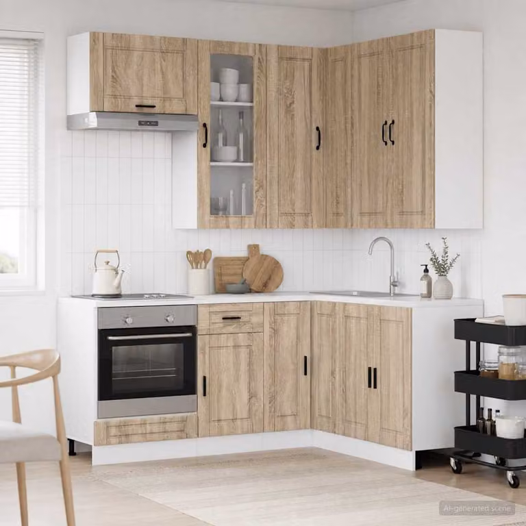 vidaXL Unità Cucina PORTO 8 Pezzi in Rovere Sonoma e Legno Ingegnerizzato Marrone