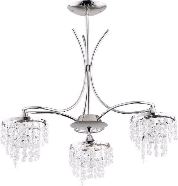 Lampada a sospensione Alfa Kaliopa con 3 luci in cristallo e metallo cromato argento