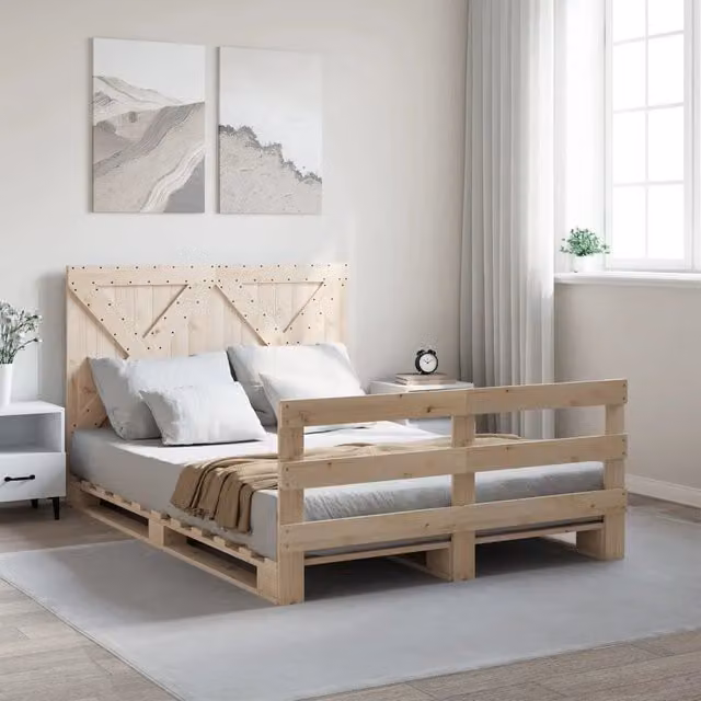 Giroletto con Testiera 140x200 cm in Legno Massello di Pino 3281576
