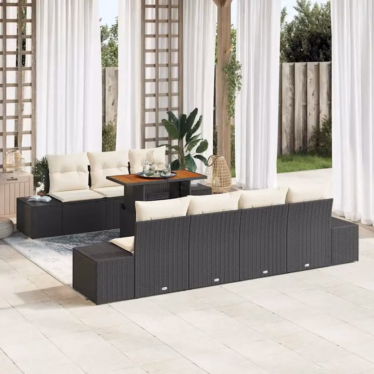 Set da pranzo da giardino moderno vidaXL in legno di acacia con rattan, 8 pezzi, Nero e Beige