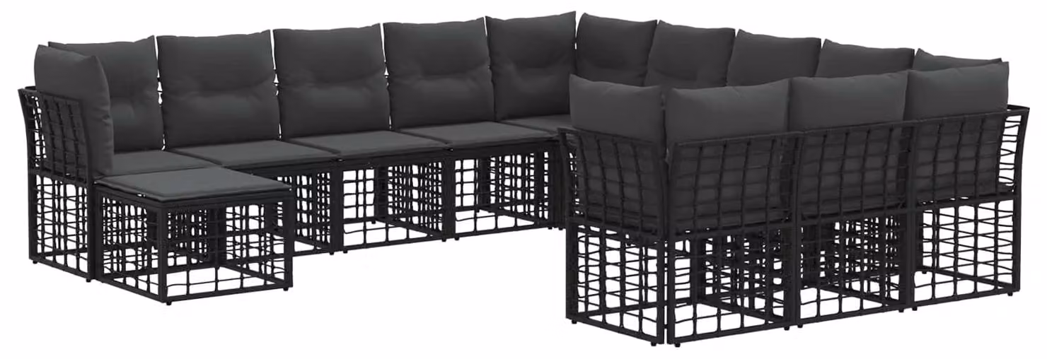 Set di divani da esterno 12 pcs Nero e Grigio scuro Poliestere