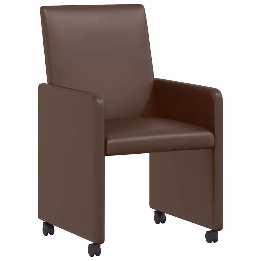Set di 2 sedie da pranzo vidaXL con ruote e braccioli in pelle sintetica marrone, L: 57 cm, P: 66 cm, H: 94 cm – 2