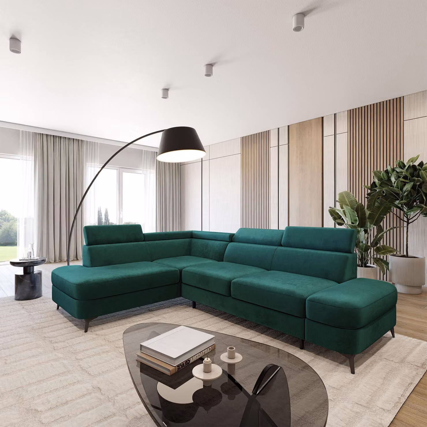 Divano ad angolo Masseno AVISE M L-S con funzione letto a L, divano con contenitore, divano da salotto, divano, divano letto, set divani - Verde, MONOLITH 37