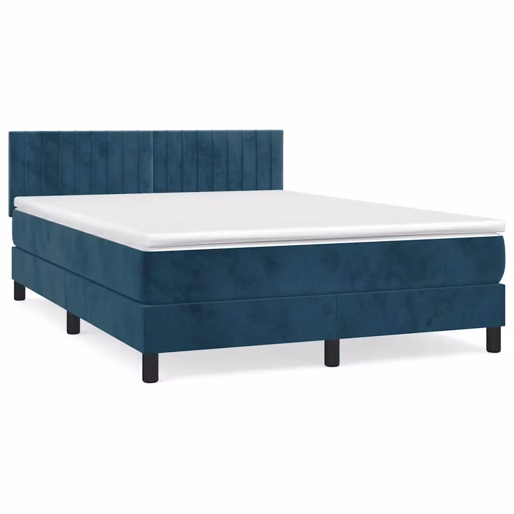 Letto Ibrido con Giroletto a Molle e Materasso vidaXL in Velluto Blu e Bianco L/P/H: 190 x 140 x 88 cm – 2