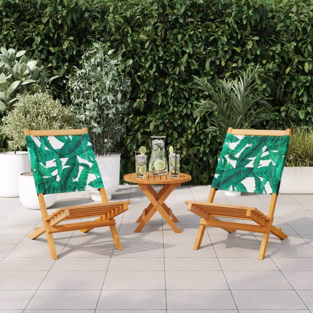 vidaXL Sedie Giardino 2pz Motivo Foglia Legno Massello Acacia Tessuto