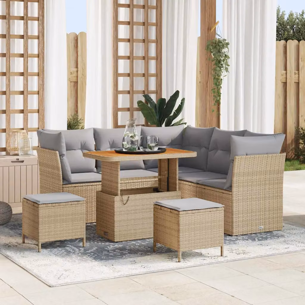 Set Divano da Giardino vidaXL 8 Pezzi a Forma di L con Tavolino e Cuscini, Beige e Grigio – 1