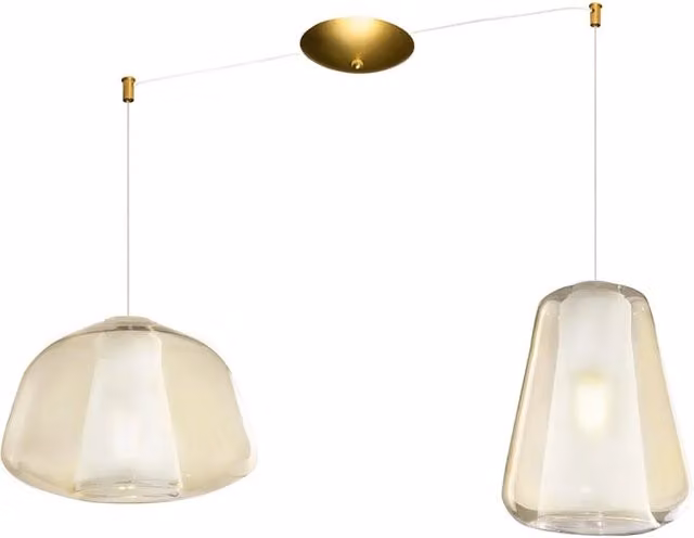 Lampadario Contemporaneo Double Skin Metallo Ottone Vetro Ambra 2 Luci E27